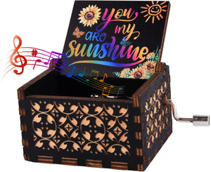 You are My Sunshine Wood Music Boxes,Laser Engraved Vintage Wooden Sunshine Musical Box