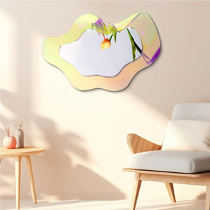Rainbow Acrylic Mirror Irregular Shape Wavy Aesthetic Wall Mirrors Decor (Clouds Style,17"x11")