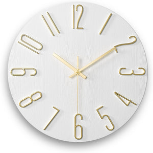 12 Inch Wall Clock Silent Non Ticking, Preciser Modern Style Decor Clock (White)