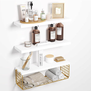 15.8in Bathroom Floating Shelves Over Toilet, 3+1 Tier Rustic Wood Wall Mounted Shelves