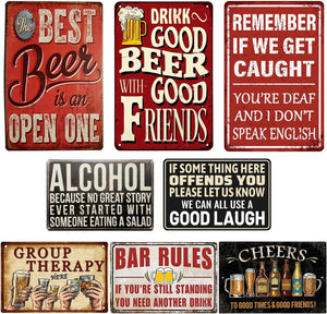 8 Pack Bar Signs Metal Sign Funny Bar Signs for Home Bar Wall for Man Cave Decor