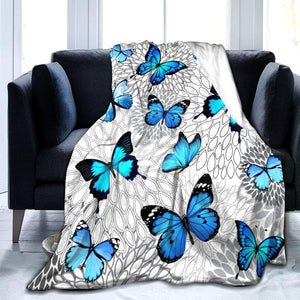 Beautiful Blue Butterfly Throw Blanket Ultra Soft Flannel Butterflies Blanket Gifts for Kids Adults 50"X40"