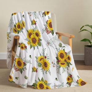 Sunflower Butterfly Throw Blanket Super Soft Flannel Throw Blanket Lightweight, 50"X60"