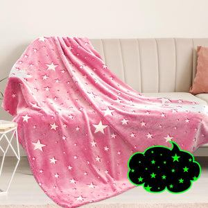 Glow in The Dark Blanket Girls Pink Star Blanket Fleece Blanket, Pink Star