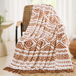 Boho Throw Blanket, Terrcotta Aztec Throw Blankets for Couch Summer (50 * 60 Inches)