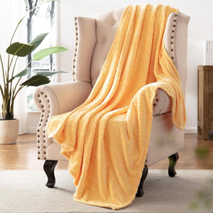 Decorative Stripe Lightweight Fleece Cozy Sofa Bed Seasons Throw 330 GSM Soft Plush Fuzzy Warm Fluffy Blanket, 50"x 60", Yellow