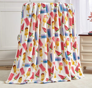 Summertime Fun Extra Soft Throw Blanket (50" X 60") - Ice Cream, Popsicles & Watermelon, Ivory