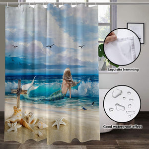 Mermaid Shower Curtain Sea Ocean Shower Curtain with 12 Hooks