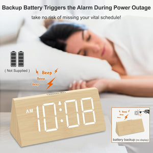 Wooden Digital Alarm Clocks for Bedrooms - Electric Desk Clock with Large Numbers