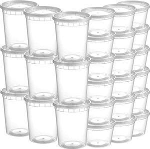 Food Containers with 54 Lids - (48 Sets) 24-32 Oz Quart Size & 24-16 Oz Pint Size For Airtight