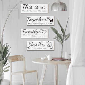 4 Pieces Wooden Home Wall Art Decor, Rustic, Farmhouse THIS IS US/TOGETHER/BLESS THIS HOME/FAMILY Decor Signs