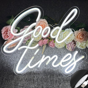 Good Times Neon Sign for Wall Decor White Neon Light with Dimmer Switch