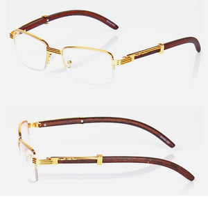 Retro Vintage Clear Lens Gold Wood Frame Fashion Eye Glasses Designer Mens Women