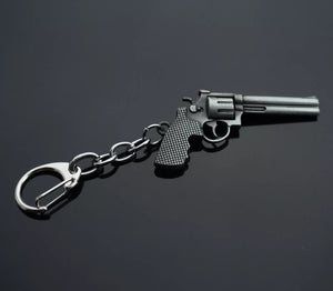 Revolver Pistol Weapon Model Keyring Keychain Mini Key Ring Chain Gun Black
