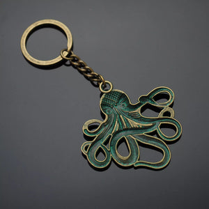 Octopus Tentacles Green Bronze Patina Pendant Charm Keychain Key Chain Love Gift