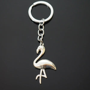Flamingo Standing Crane Bird Silver Pendant Charm Keychain Key Chain Love Gift