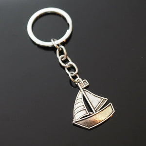 Cape Cod Sailboat Boat Flag Sail Pole Silver Pendant Keychain Gift Key Chain