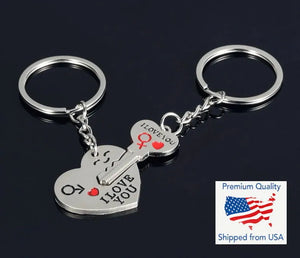 I LOVE YOU Lovers Heart Key Keychain Keyring Set Valentine's Day Couple Gift