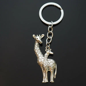 Giraffe Mother Baby Zoo Africa Animal Silver Pendant Keychain Key Chain Gift