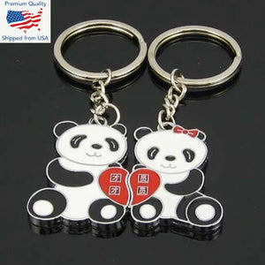2pcs Couples Panda Keychain Friends Lovers Keyring Valentine's Day Present Gift