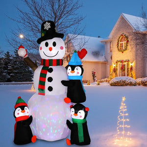 6FT Inflatable Snowman Christmas Outdoor Penguins with Rotating LED Lights Decor