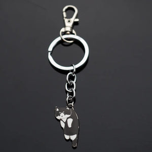 Black and White Cat Enamel Charm Keychain Key Chain Clip