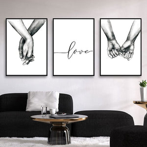 "Set of 3 Wall Art Minimalist Painting Black and White Canvas Line Art Print Poster Love Hand in Hand Lover Sketch Art Line Paintings Picture "