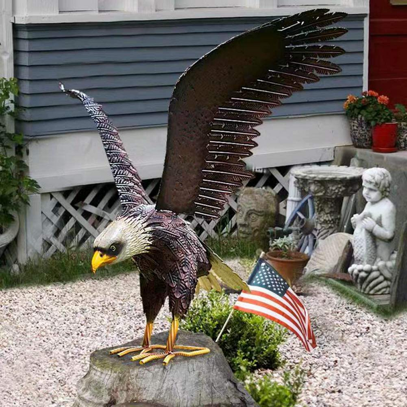 Metal Bald Eagle Garden Statue Outdoor Large Bird Metal Yard Lawn Art
