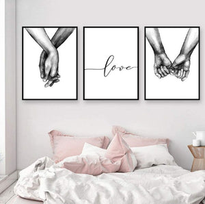 Unframed 3 Set Wall Art Painting, Love Hand in hand Minimalist Black and White Canvas 16x20"
