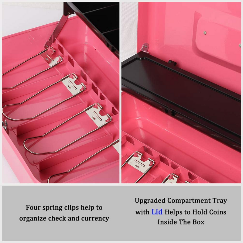 NEW EXTRA Large Cash Box with Lock and Key Money Box Tray Pink Shop
