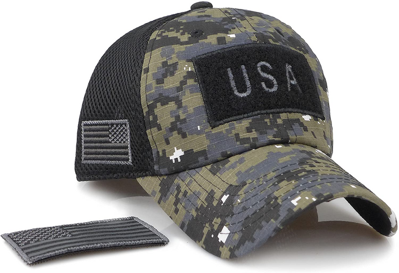 USA Flag Patch Camo Baseball Cap - Adjustable Tactical Operator Style Hat