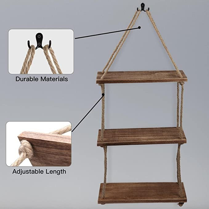 rope hanging shelves for plants Hanging Rope Shelf Swing Plant Wall Window Bathroom Wood Floating Shel –  Shop Premium