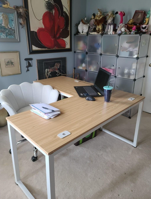 Home Office 55"x60" Large L Shaped Corner Desk, Oak