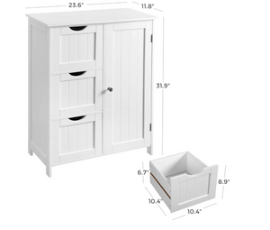 Bathroom Storage Cabinet, Floor Cabinet with 3 Large Drawers and 1 Adjustable Shelf