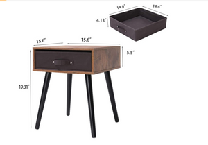 Mid-Century Nightstand Set of 2, End Tables with 1 Storage Drawer