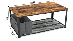 Industrial Coffee Table Tea Side Table with Storage Shelf