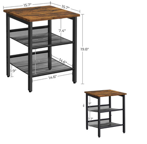 Nightstand, Set of 2 Side Tables, End Tables with Adjustable Mesh Shelves