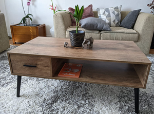 Coffee Table, Industrial TV Table with 1 Drawer and Open Storage Shelf