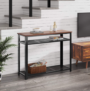 Industrial Console Table with Storage Shelf for Entryway