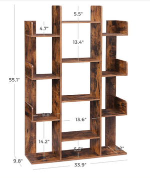 Bookshelf, Tree-Shaped Bookcase with 13 Storage Shelves