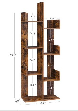 Tree Bookshelf, Rustic Wood Bookcase with 8 Book Shelf