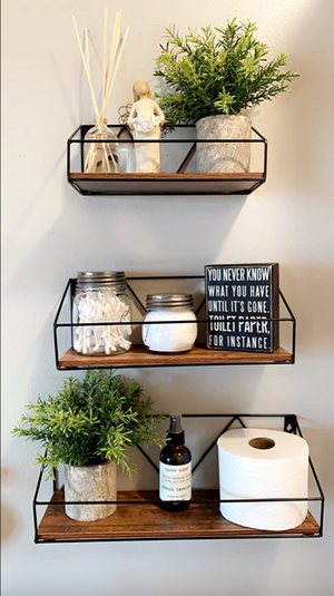 Floating Wall Shelves Set of 3, Rustic Wood Storage Shelf