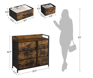 Closet Storage Dresser, Chest of Drawers, 6 Fabric Drawers and Metal Frame