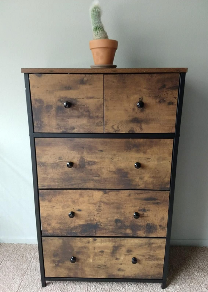 Rustic Drawer Dresser, Storage Dresser Tower with 5 Fabric Drawers