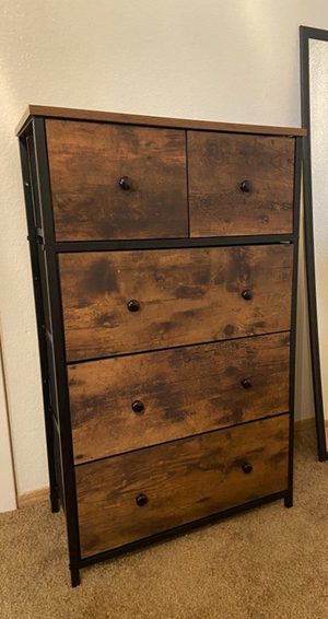 Rustic Drawer Dresser, Storage Dresser Tower with 5 Fabric Drawers