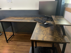 L Shaped Office Computer Desk with Storage Bag & Monitor Stand