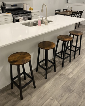 Bar Stools, Set of 4 Round Bar Chairs with Footrest, Black Steel Frame
