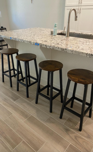 Bar Stools, Set of 4 Round Bar Chairs with Footrest, Black Steel Frame