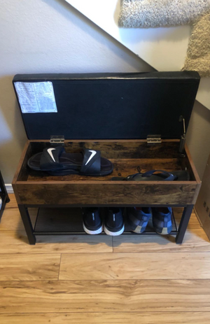 Shoe Bench, Padded Bench with Storage Box and Shoe Shelf