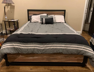 Queen Size Bed Frame with Headboard, Rustic Metal Bed Frame